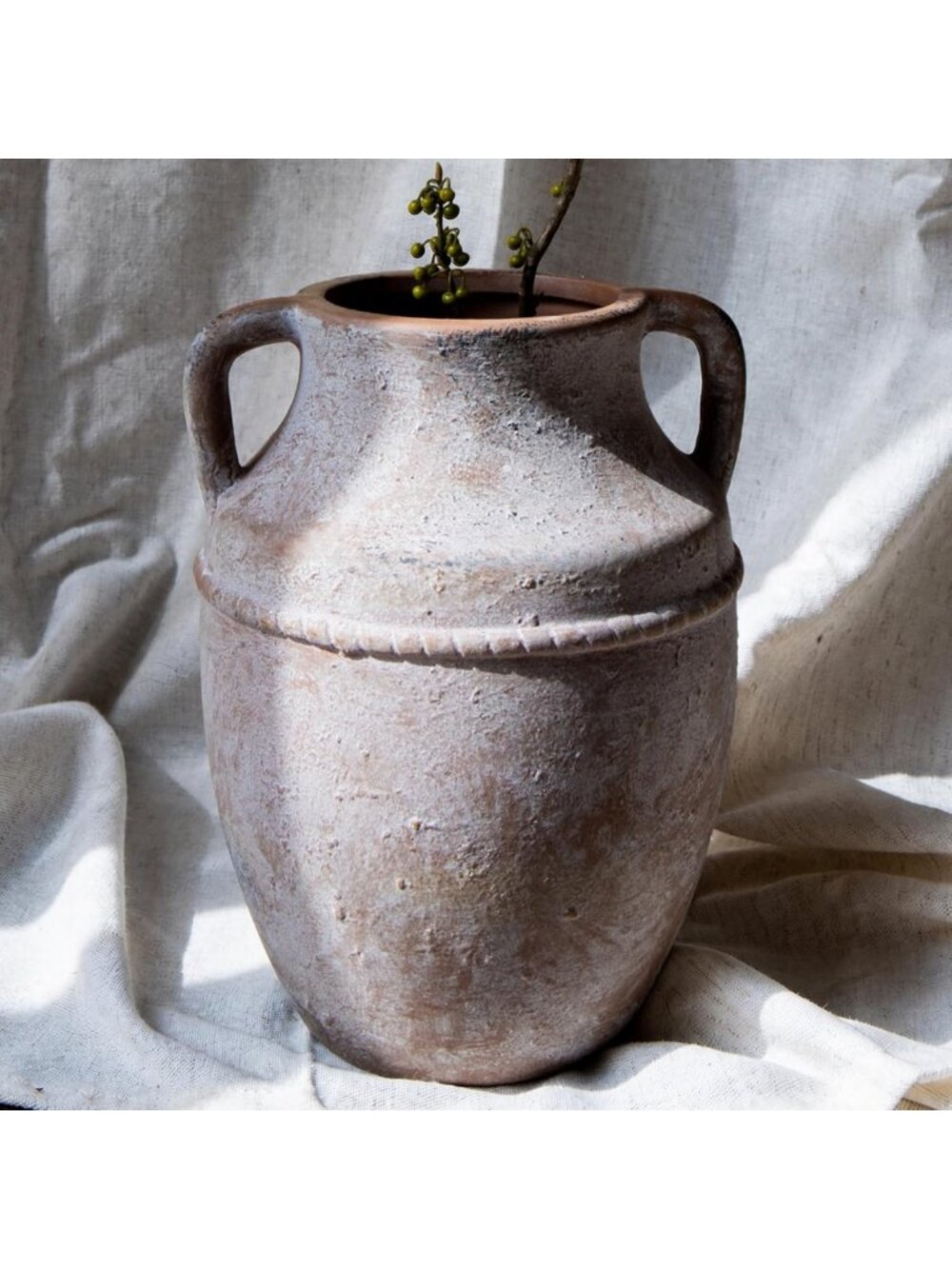 Rustic 9" Vintage Ceramic Vase with Handles - Charming Farmhouse Home Decor